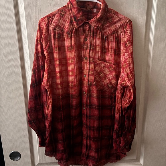 Free People Tops - Free People Festival Oversized Plaid Button-Down Shirt